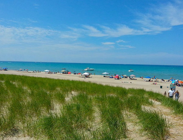 People enjoying Lake Michigan